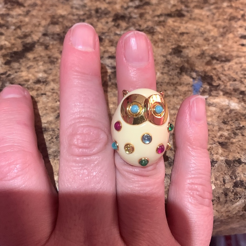 kate spade Gold and Cream Owl Ring with Multicolor Gem Accents - Picture 7 of 9